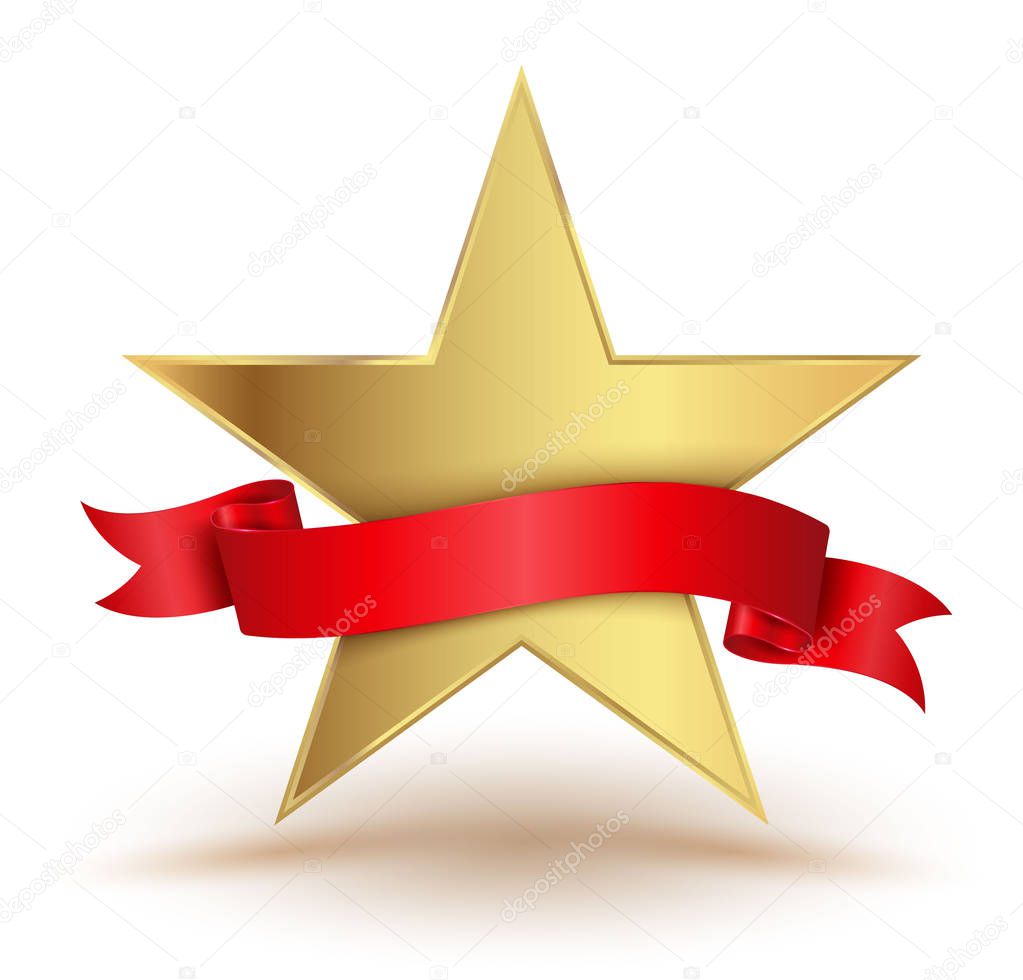 Badge star with red ribbon