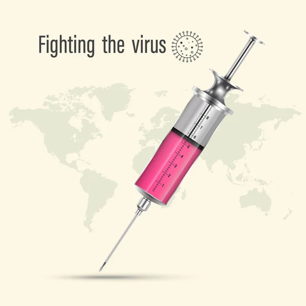Syringe Realistic Isolated Coronavirus Vector Illustration Concept Fighting Virus — Stock Vector