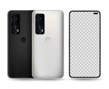 Mobil ekranda kolay yer tanıtımı için akıllı telefon modeli. Teknoloji iletişimi ve uygulamaları için vektör illüstrasyon nesnesi.