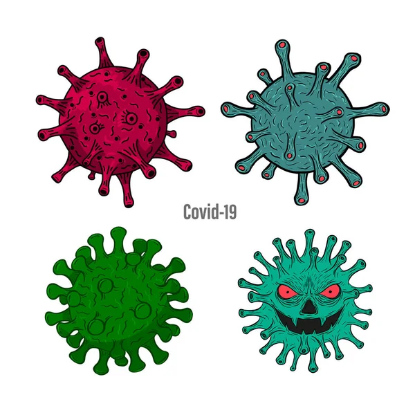 Coronavirus Teckenuppsättning Ritning Stil Vektor Illustration För Sjukdom Covid Infektion — Stock vektor