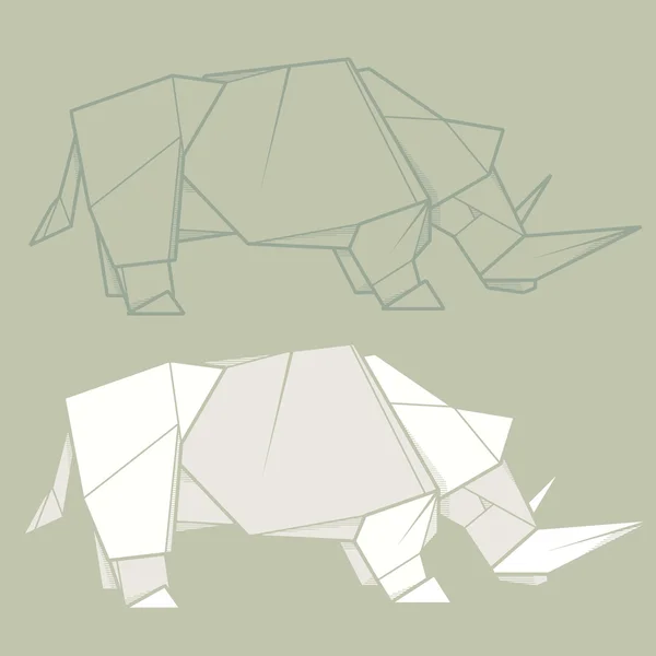 ตั้งค่ากระดาษภาพประกอบ origami ของ rhinoceros . — ภาพเวกเตอร์สต็อก