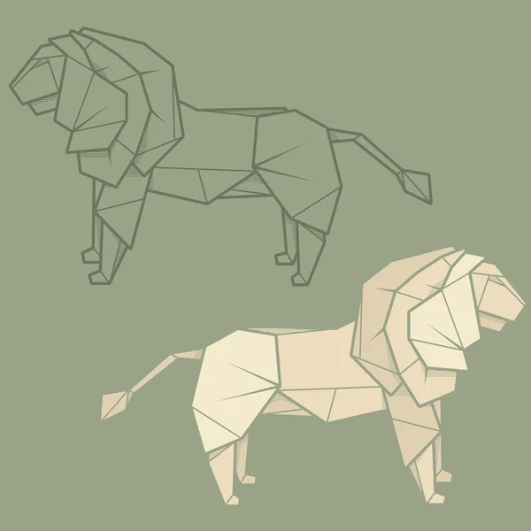Set illustration paper origami of lion. — Stock Vector