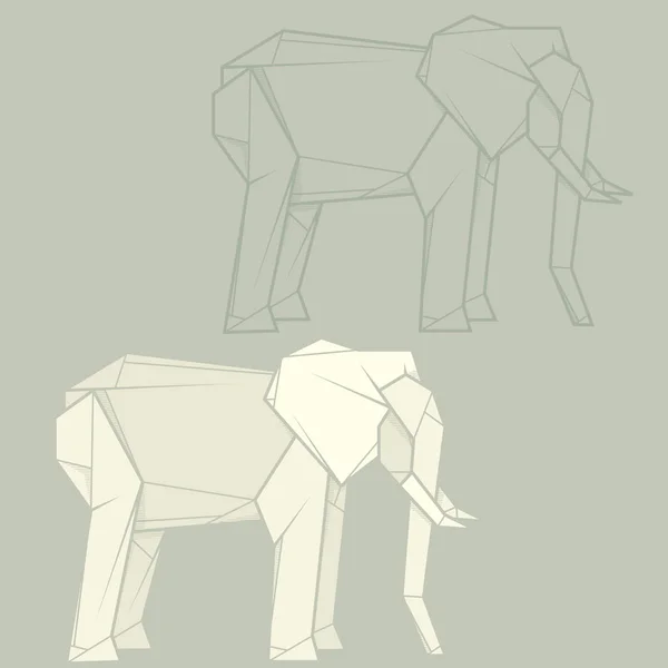 Conjunto ilustração origami papel de elefante . — Vetor de Stock