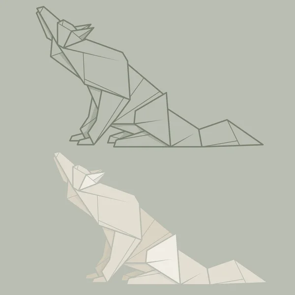 Set Illustrationspapier Origami des Wolfs. — Stockvektor