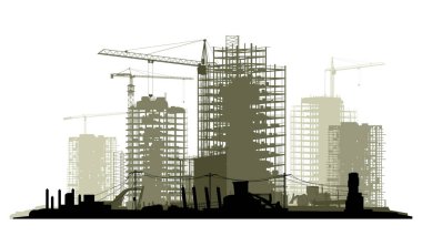 Hat illüstrasyon inşaat sitenin vinç ve bina ile.