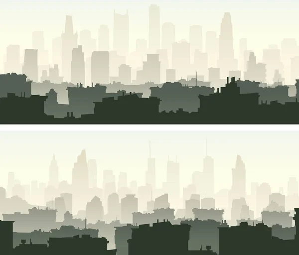 Horizontal wide banners with morning big city. — Stock Vector