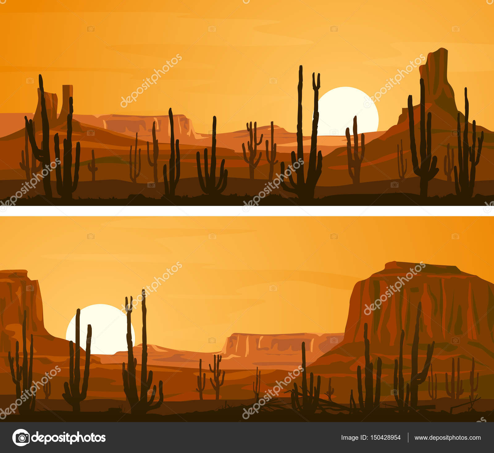 Horizontal Wide Banners With Illustration Of Prairie Wild West Vector Image By C Vertyr Vector Stock