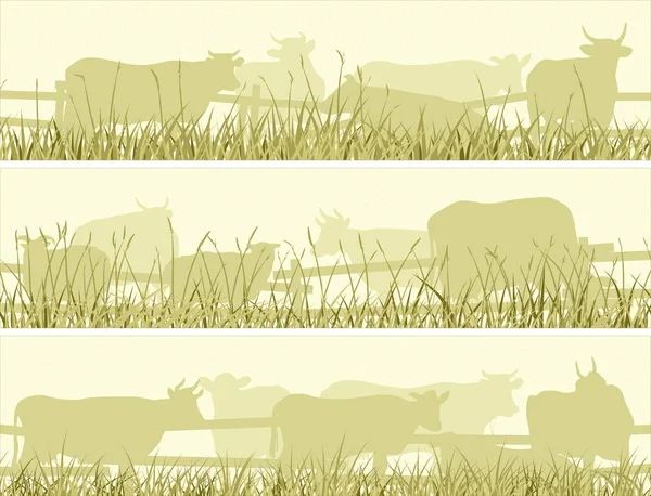 Horizontal illustration of grazing farm pets. — Stock Vector
