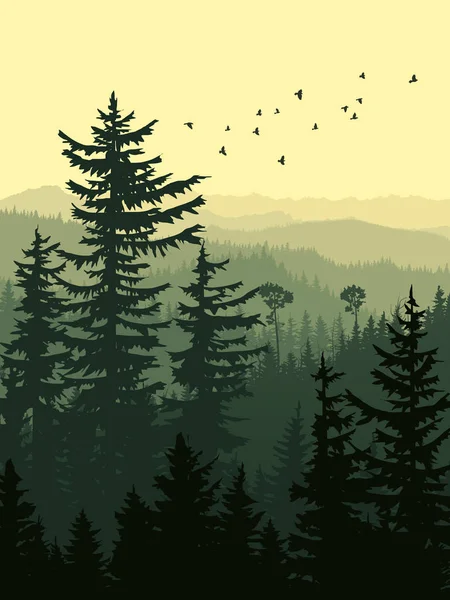 Verticale illustratie van groene bos bergen. — Stockvector