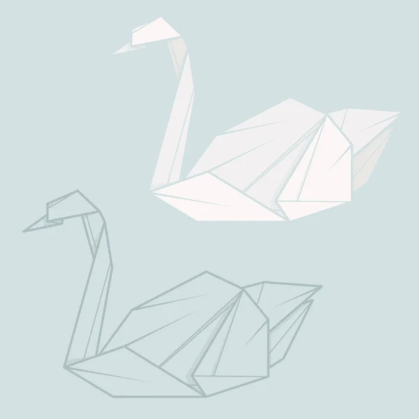 Conjunto ilustração origami papel de cisne . — Vetor de Stock