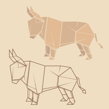 Çizim kağıt origami boğa ayarla.