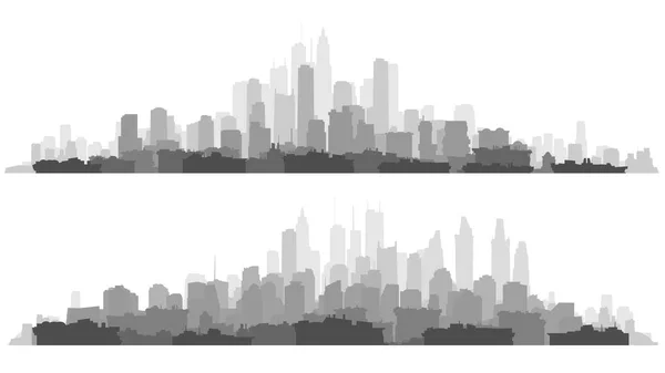 Horizontale lijn silhouetten van huizen en wolkenkrabbers. — Stockvector