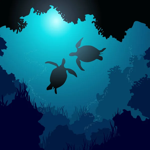 Illusztráció: teknősök, a sugarak a víz tér. — Stock Vector