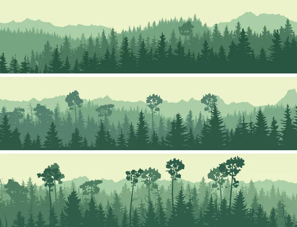 Horizontal banners of hills coniferous wood. — Stock Vector