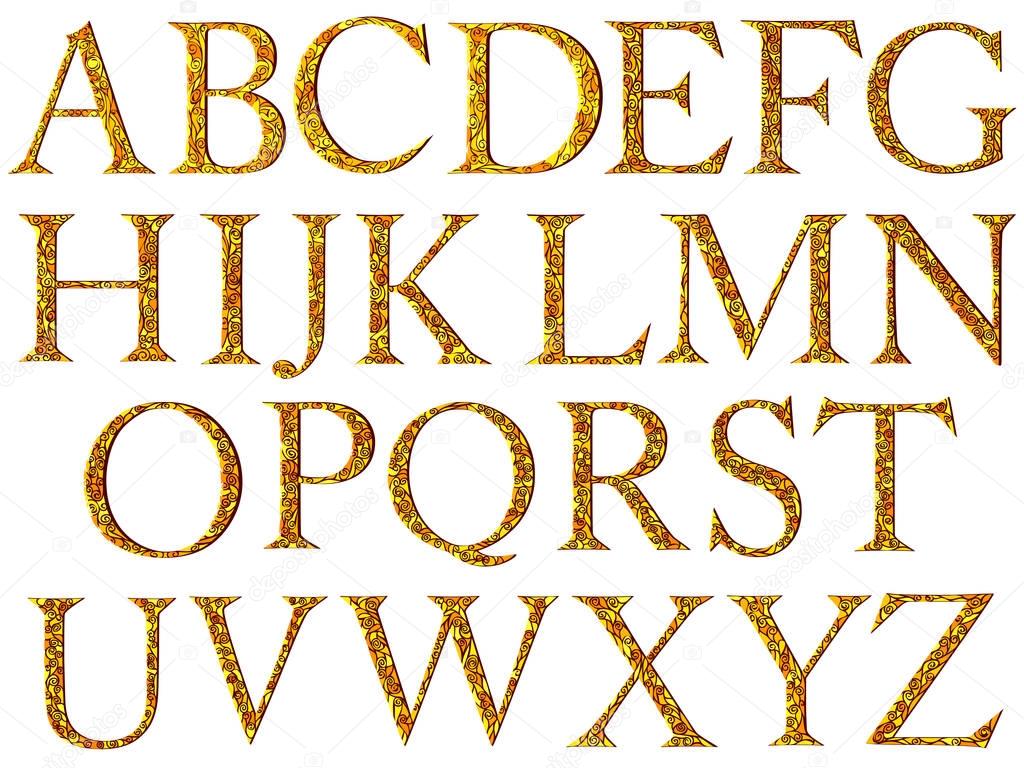 Vintage yellow mosaic font.