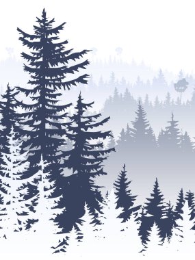 Vertical abstract illustration of foggy forest hills. clipart