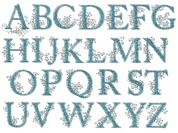 Vintage fishnet (bloemen) alfabet lettertype. — Stockvector