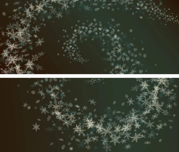 Horizontal wide banners of winter abstract snowflakes banners. — Stock Vector