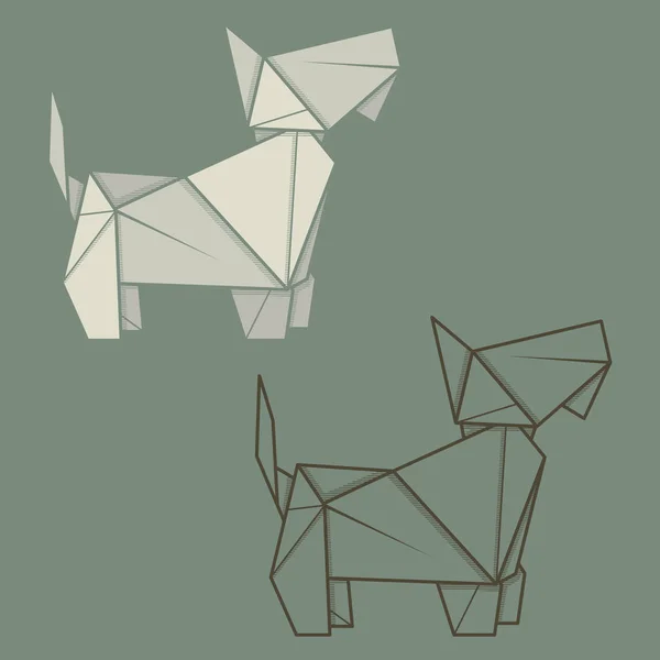 Set Illustrationspapier Origami von Terrier. — Stockvektor
