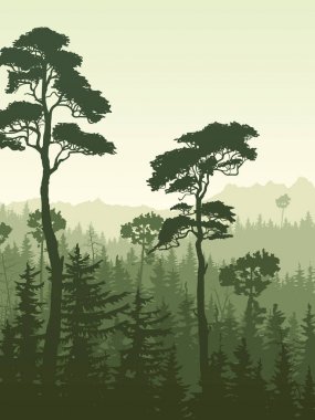 Yeşil Orman dağlarındaki dikey illüstrasyon.