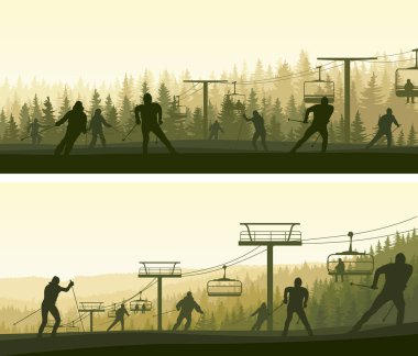 Kayakçı yatay geniş afiş ve tepelerde için iğne yapraklı ayarla