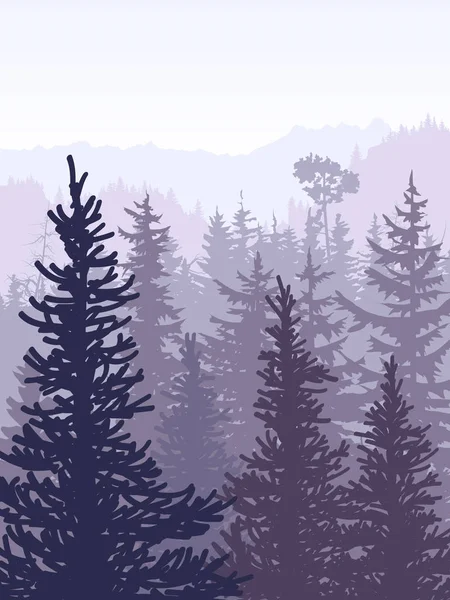 Vertical illustration of violet coniferous forest. — Stock Vector