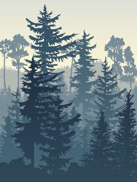 Ilustración vertical del bosque azul de coníferas . — Vector de stock
