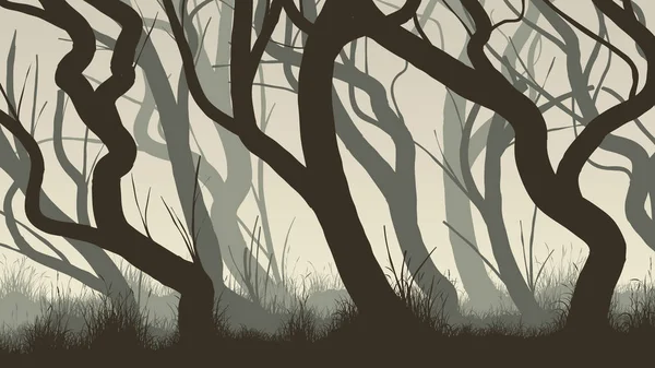 Horizontale Darstellung von gebogenen Bäumen Wald. — Stockvektor