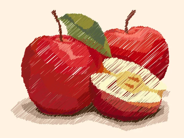 Illustration vectorielle du dessin des pommes rouges aux fruits . — Image vectorielle