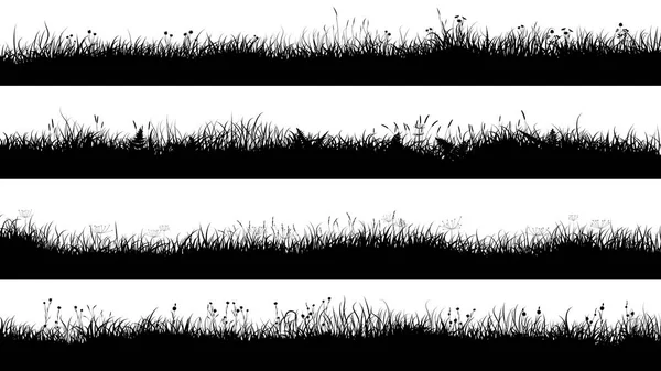 Horizontal banners of meadow silhouettes with short grass. — Stock Vector