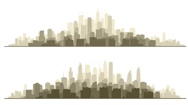 Horizontal line silhouettes of downtown and skyscrapers. — Stock Vector