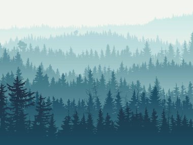 Horizontal illustration of blue coniferous forest. clipart