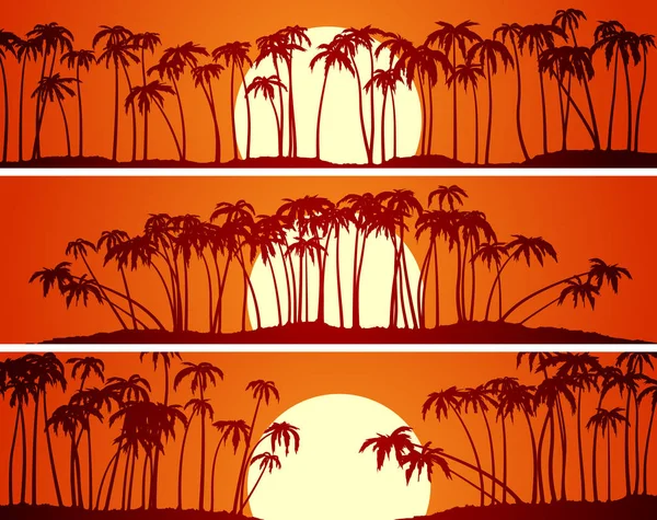 Sahilde palmiye ağaçlarının yatay pankartları. — Stok Vektör