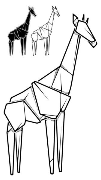 Imagen de papel jirafa origami (dibujo de contorno ). — Vector de stock