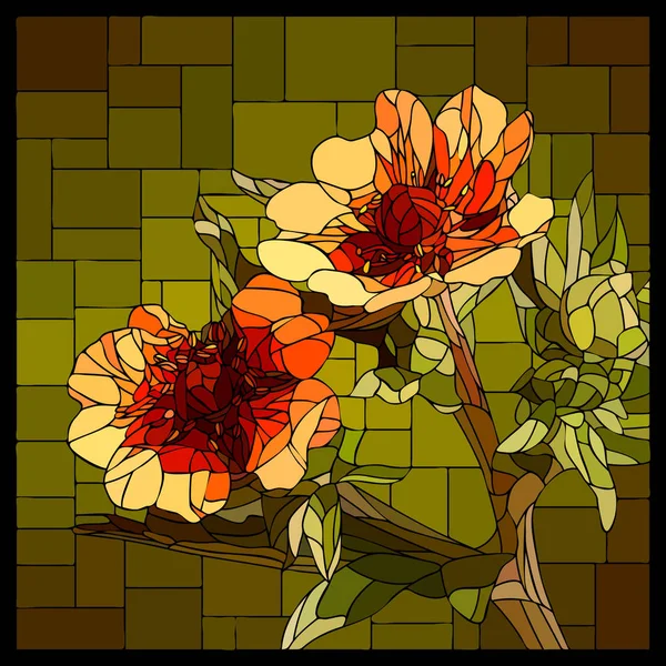 Çiçek açan kırmızı Cinquefoil 'li vektör vitray. — Stok Vektör