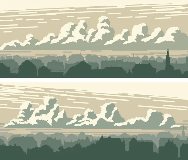 A nagy európai város és égbolt horizontális zászlói felhőkkel. — Stock Vector