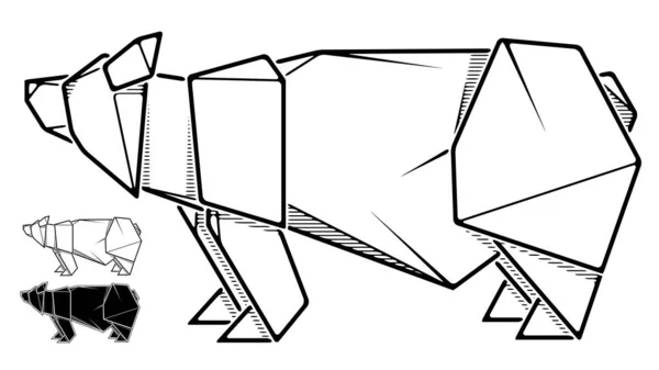 Imagen de oso de papel origami (dibujo de contorno ). — Vector de stock
