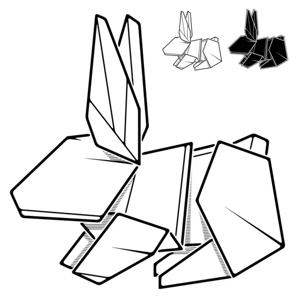 紙から見たウサギの折り紙のイメージ(輪郭線画)). — ストックベクタ