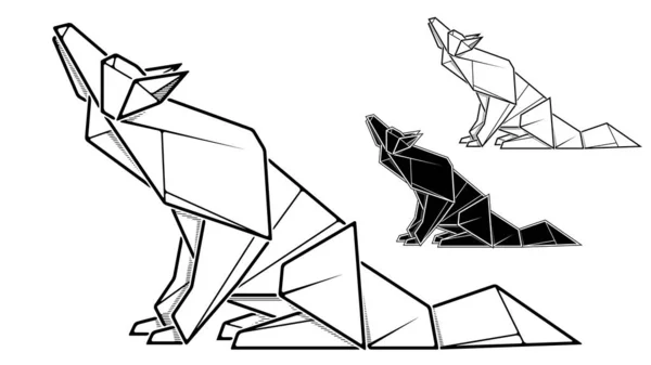 Imagen de origami de lobo de papel (dibujo de contorno ). — Vector de stock