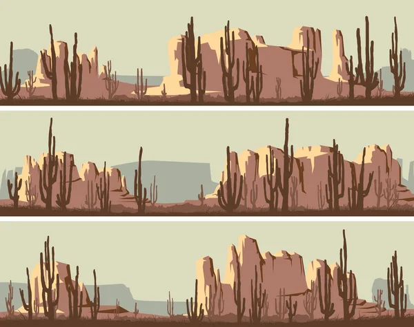 Стилизованные горизонтальные плакаты пустыни Дикого Запада и голубого неба . — стоковый вектор