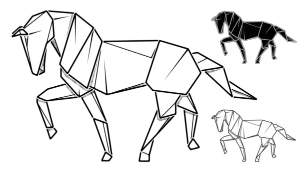 Image of paper horse origami (contour drawing by line). — 스톡 벡터