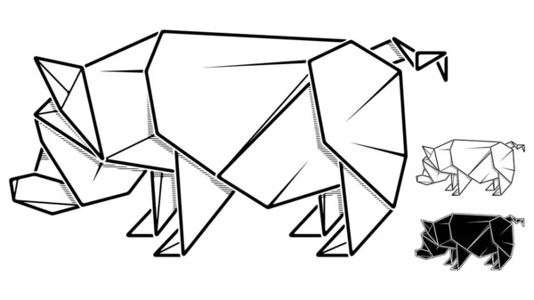 Image of paper pig origami (contour drawing by line). — 스톡 벡터