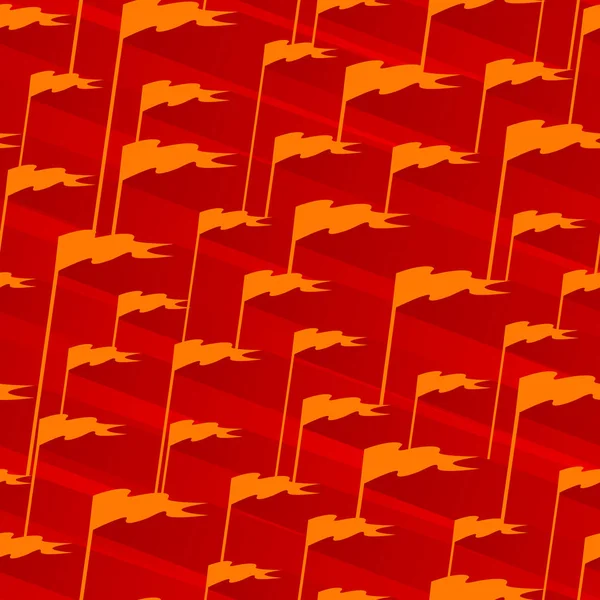 Nahtloser abstrakter Hintergrund mit orangefarbenen Flaggen auf Rot. — Stockvektor