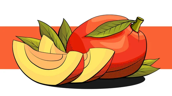 Vektor Enkel Illustration Mango Med Skiver Rød Stribe – Stock-vektor