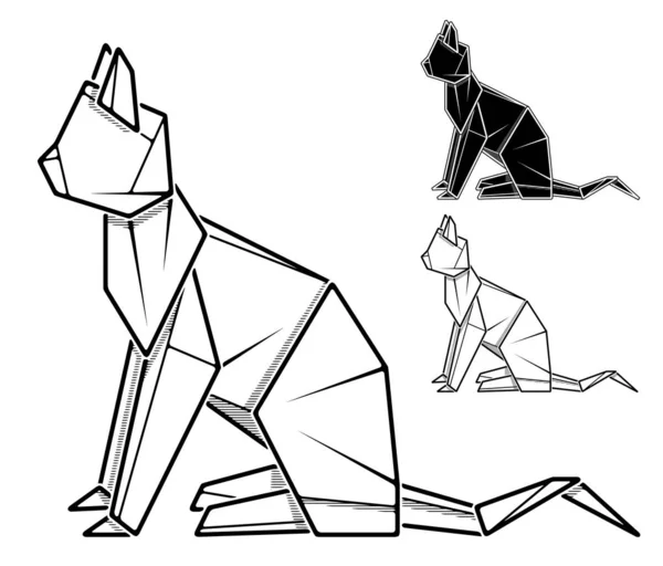 Vektor Monochromes Bild Der Papierkatze Origami Konturzeichnung Durch Linie — Stockvektor