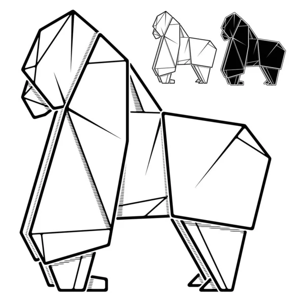 Vector Monochrome Image Paper Gorilla Origami Contour Drawing Line — Stock Vector