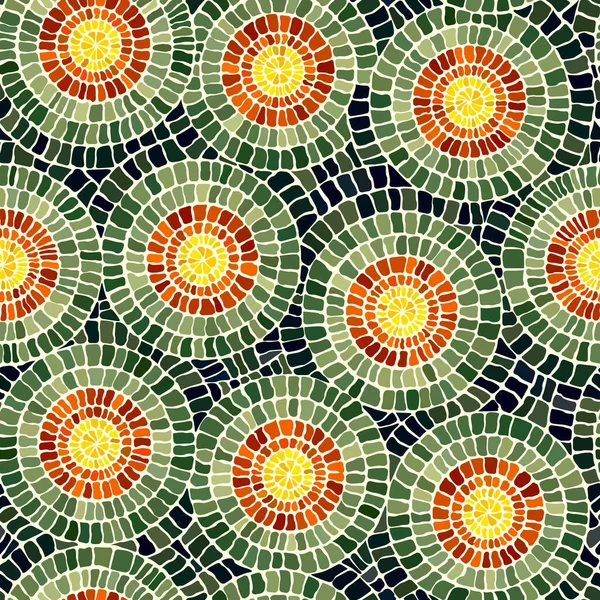 Seamless Vector Stone Mosaic Pattern Yellow Circles Green — Stockvektor