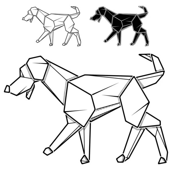 Imagem Monocromática Vetorial Origami Papel Cão Labrador Desenho Contorno Por —  Vetores de Stock