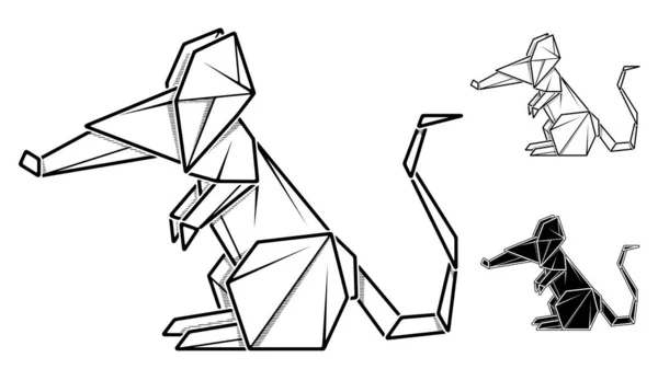 Vektorový Monochromatický Obraz Origami Myši Papíře Kresba Obrysu Podle Čar — Stockový vektor