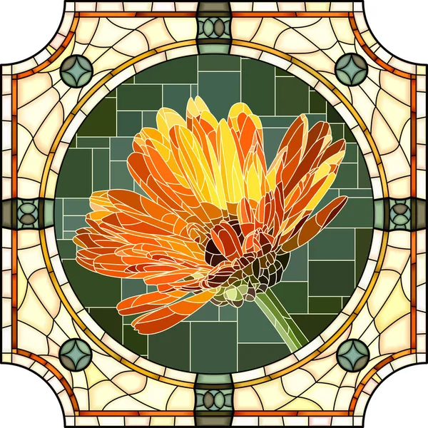 Vetor Mosaico Com Flores Calêndula Laranja Florescendo Uma Armação Vidro —  Vetores de Stock